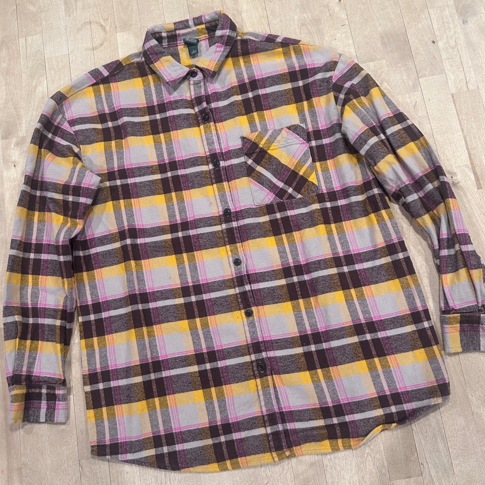 Wild Fable Men's Plaid Shirt in Yellow, Pink, and Brown